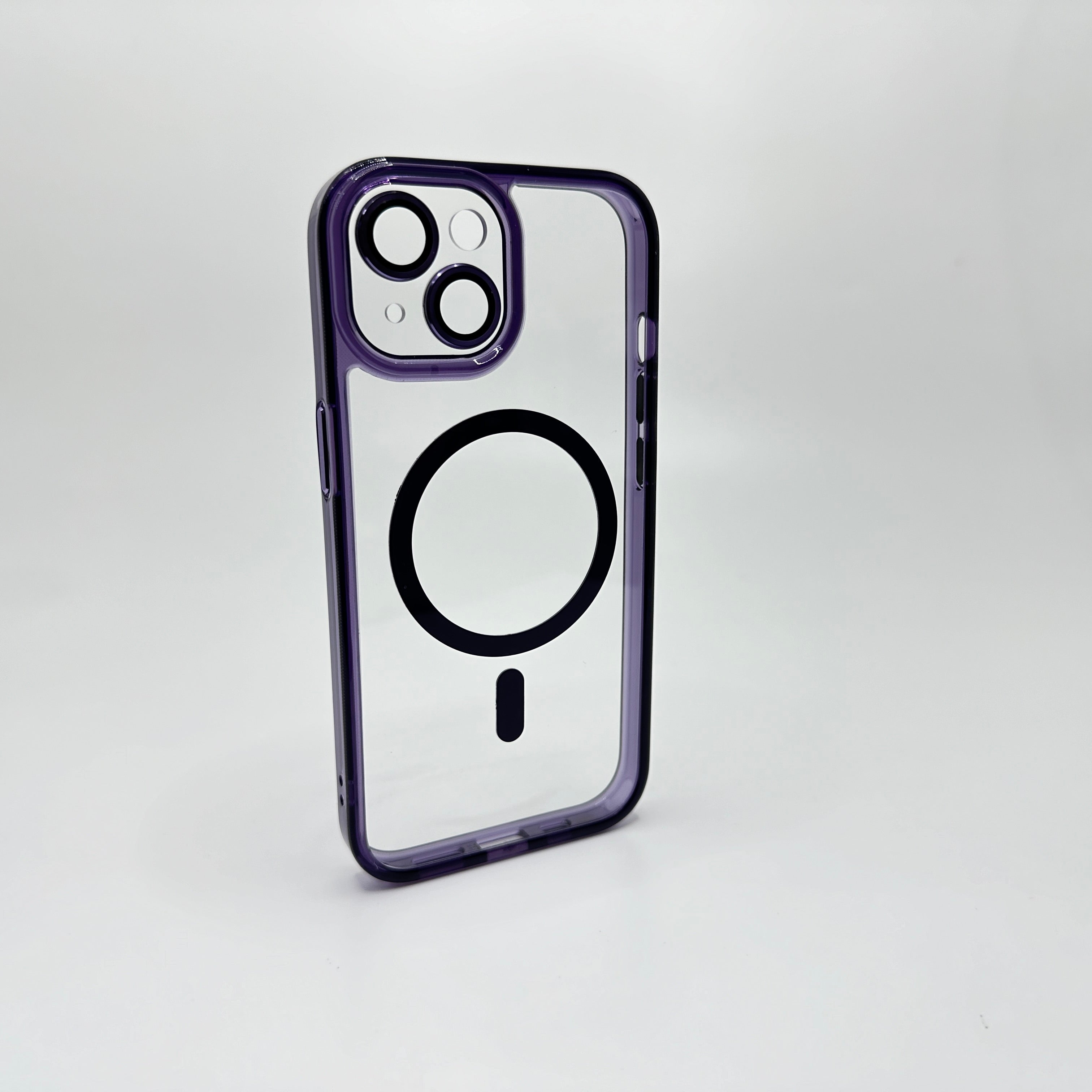 Transparent magsafe case with lens protection purple